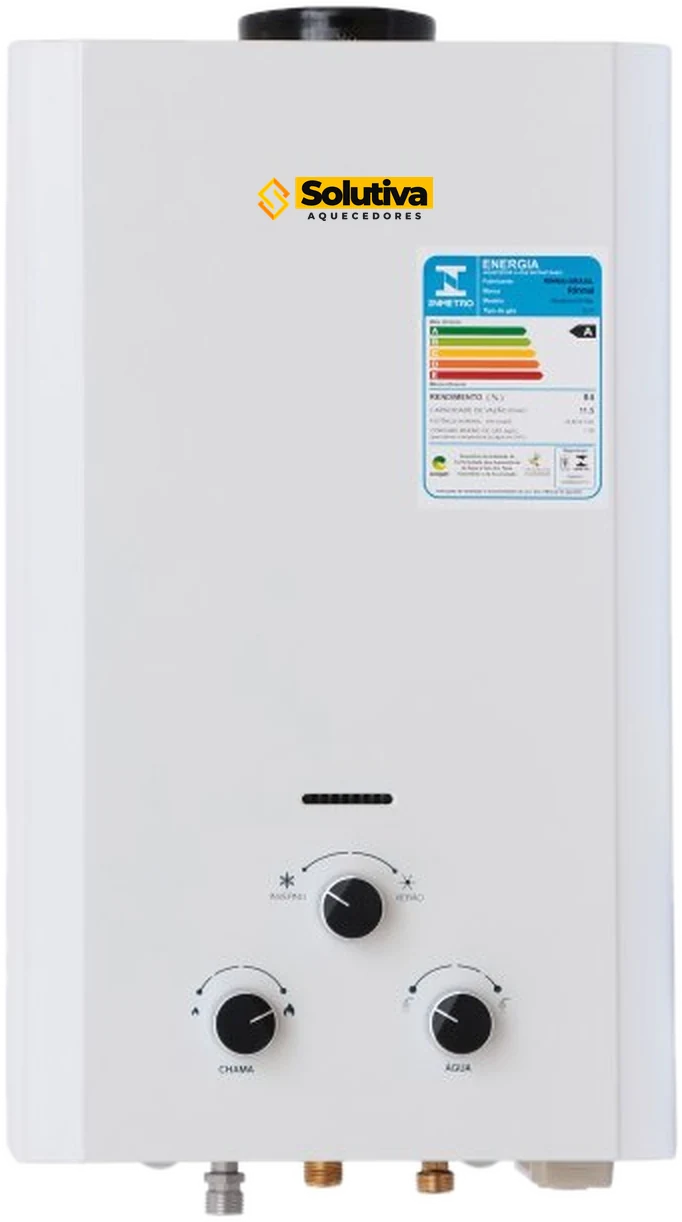 Aquecedor a gás ligado à tubulação de gás, água fria, água quente e duto de exaustão